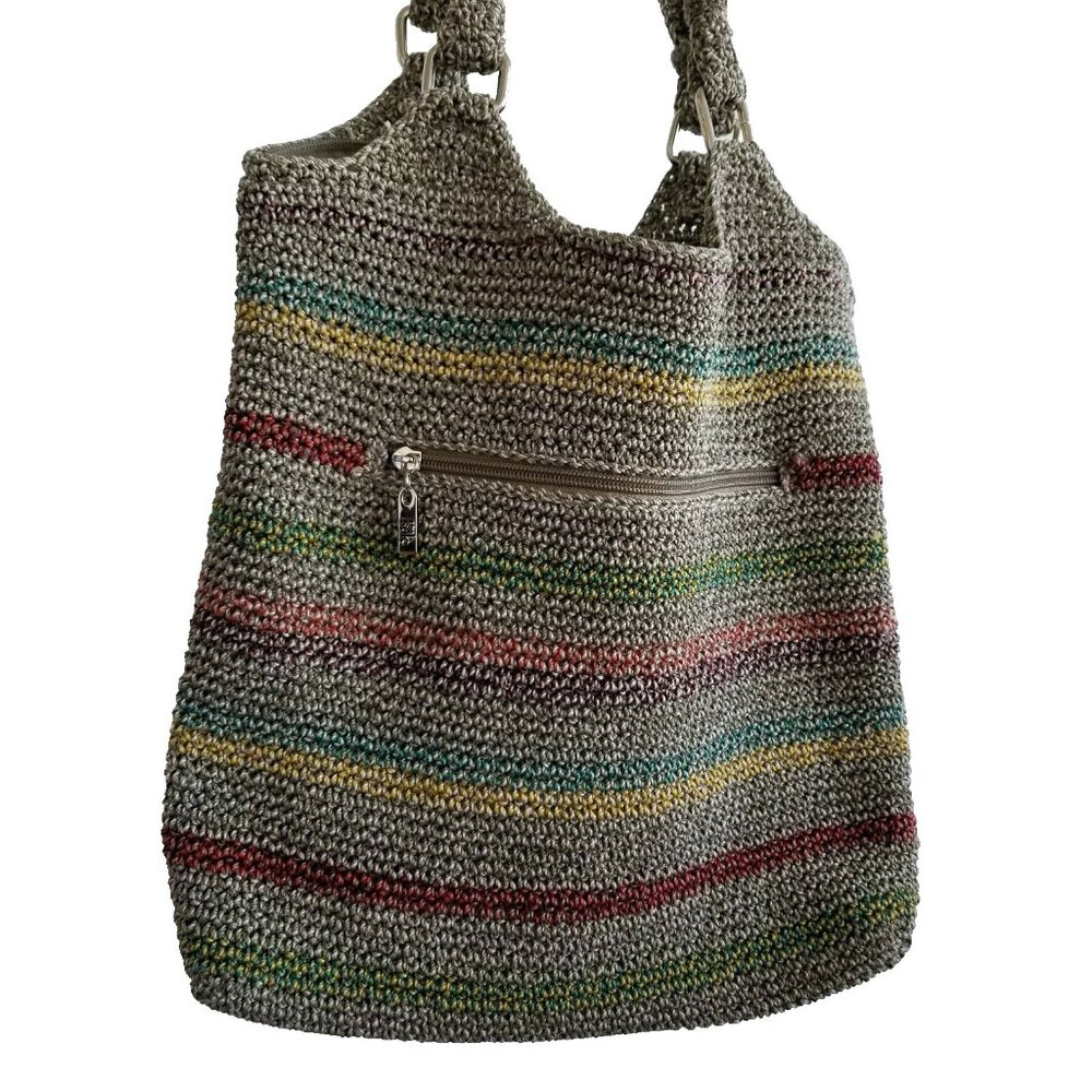 The Sak Gypsy Belle Stripe Voyager Khaki Sage Mauve Colors Tote Handbag